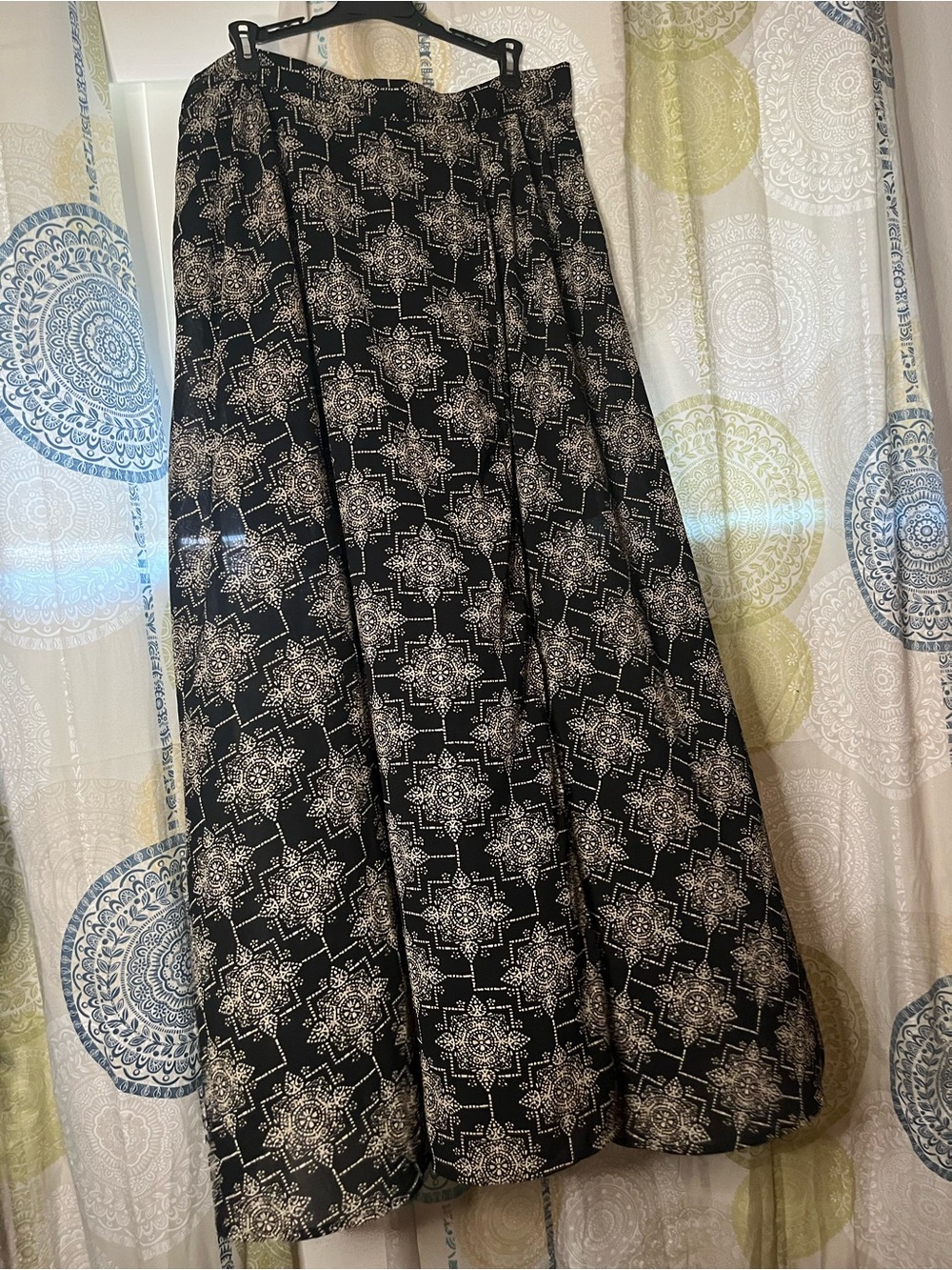 Lane Bryant Black Maxi Skirt with White Geometric Design